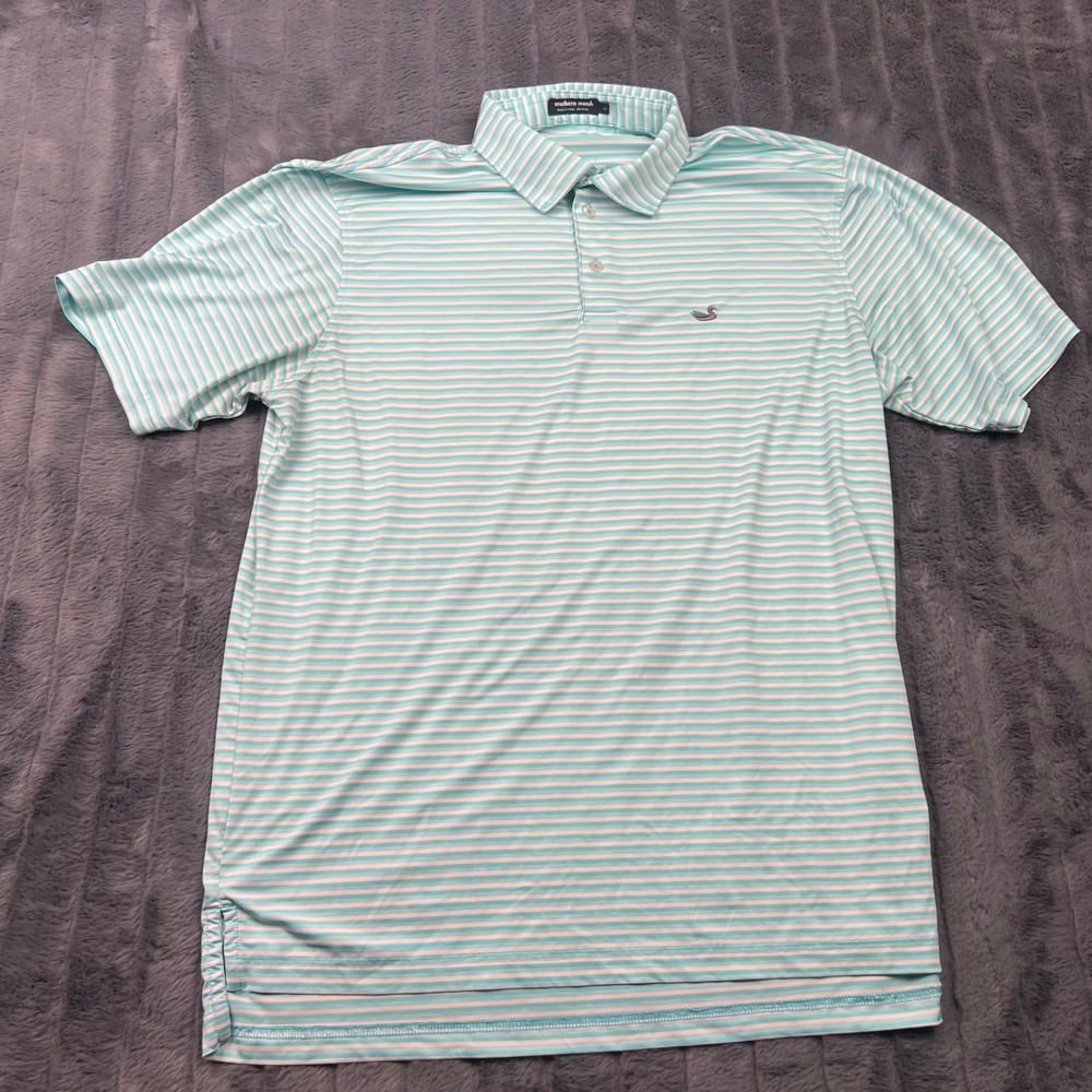 Southern Marsh Mens Performance Polo Shirt Medium Mint Green White Striped Golf